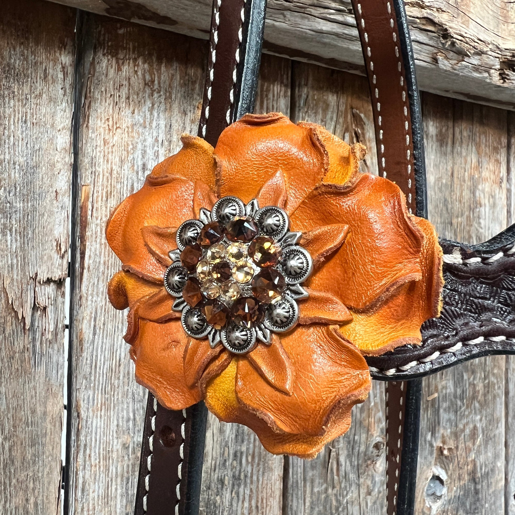 Dark Oil Basketweave Champagne - Topaz Browband/One Ear Tack Set  