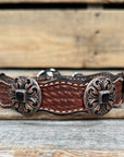 Leather Dog Collar With Black Fleur De Lis Conchos 12" to 22" W241 -DC73