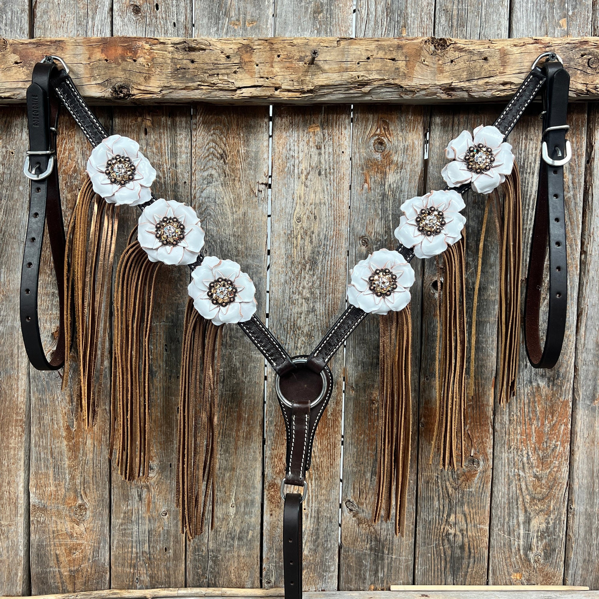 Dark Oil Basketweave Champagne - Clear Browband/One Ear Tack Set  