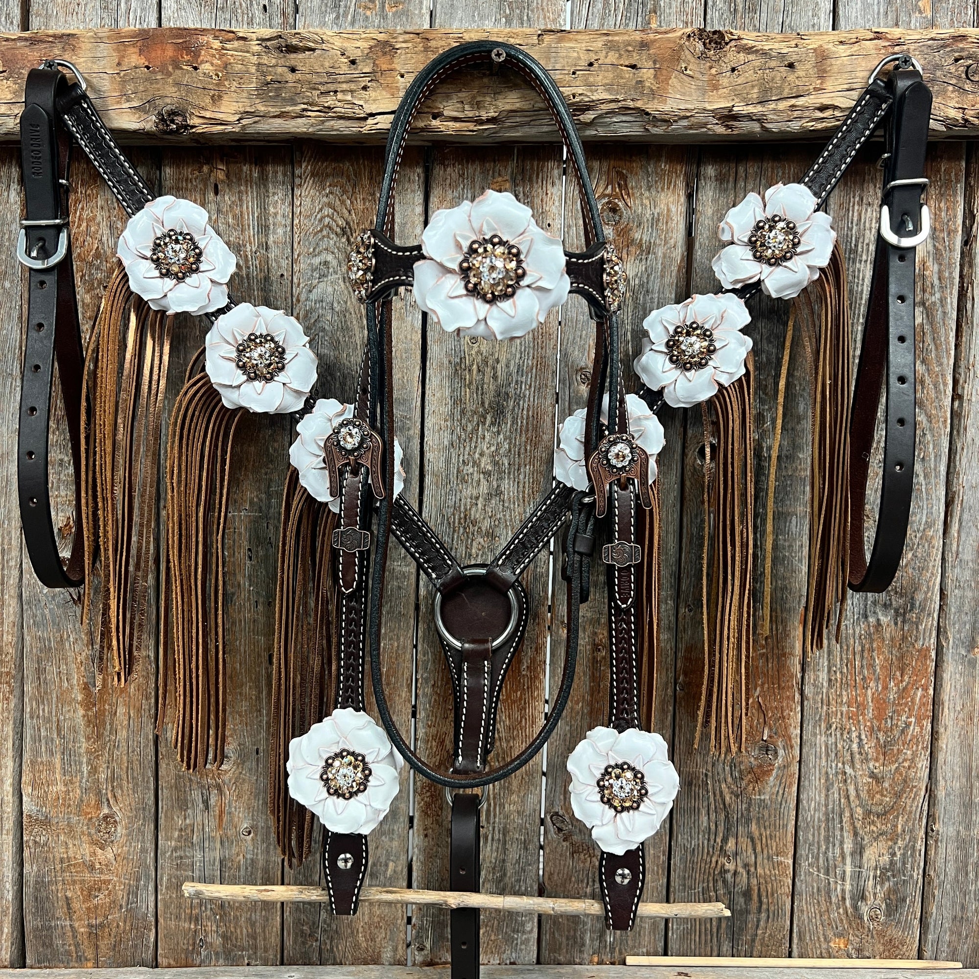 Dark Oil Basketweave Champagne - Clear Browband/One Ear Tack Set  