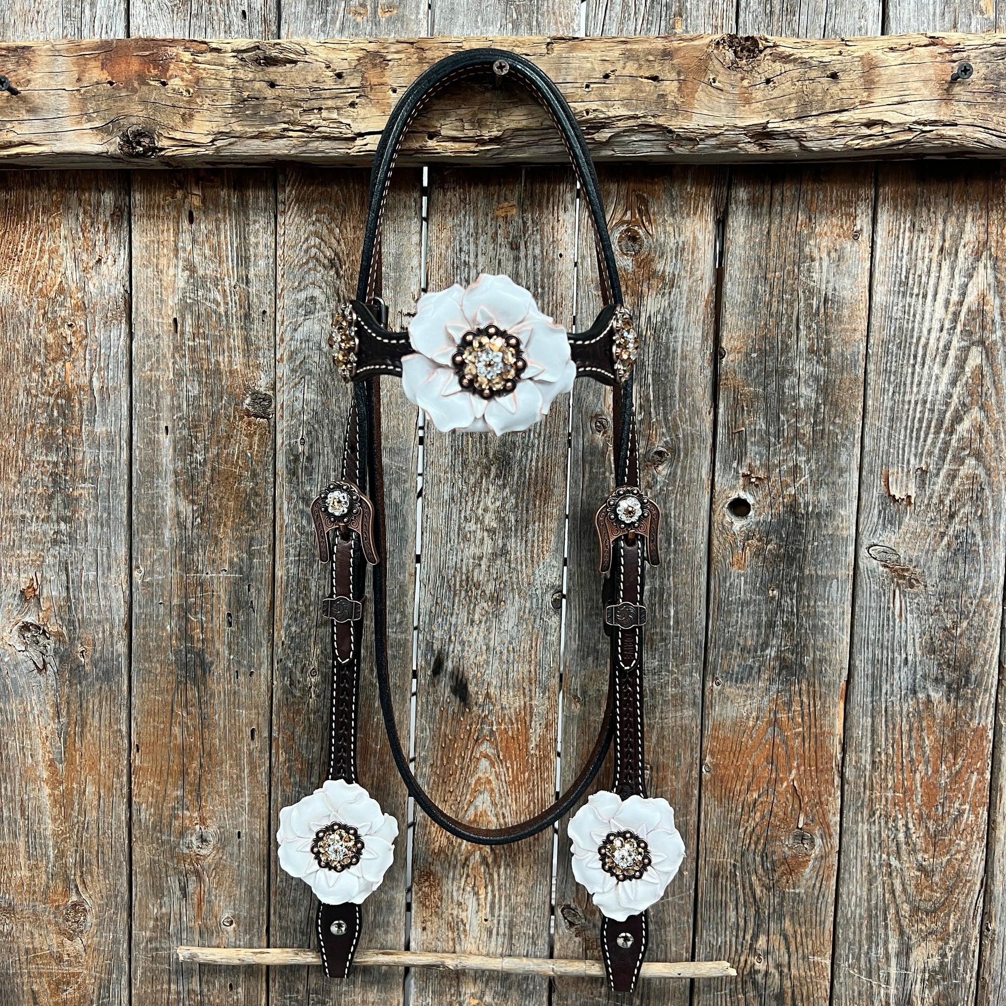 Dark Oil Basketweave Champagne - Clear Browband/One Ear Tack Set  