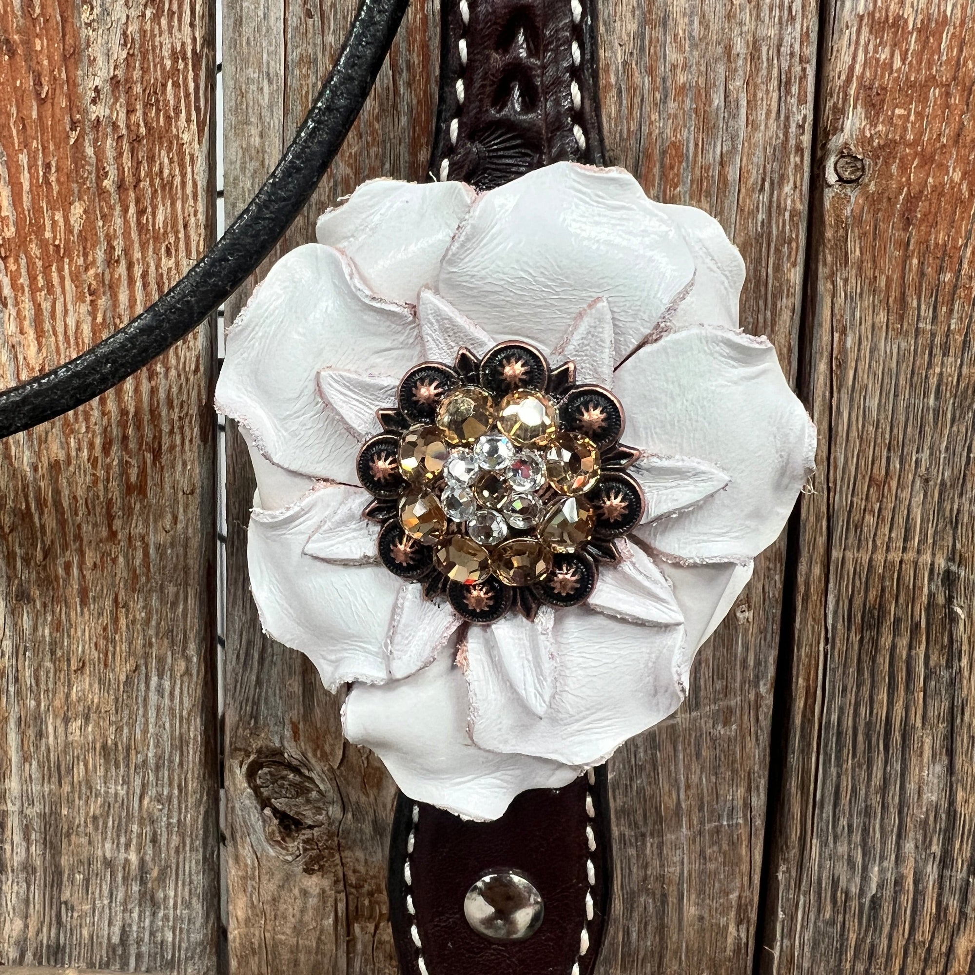 Dark Oil Basketweave Champagne - Clear Browband/One Ear Tack Set  