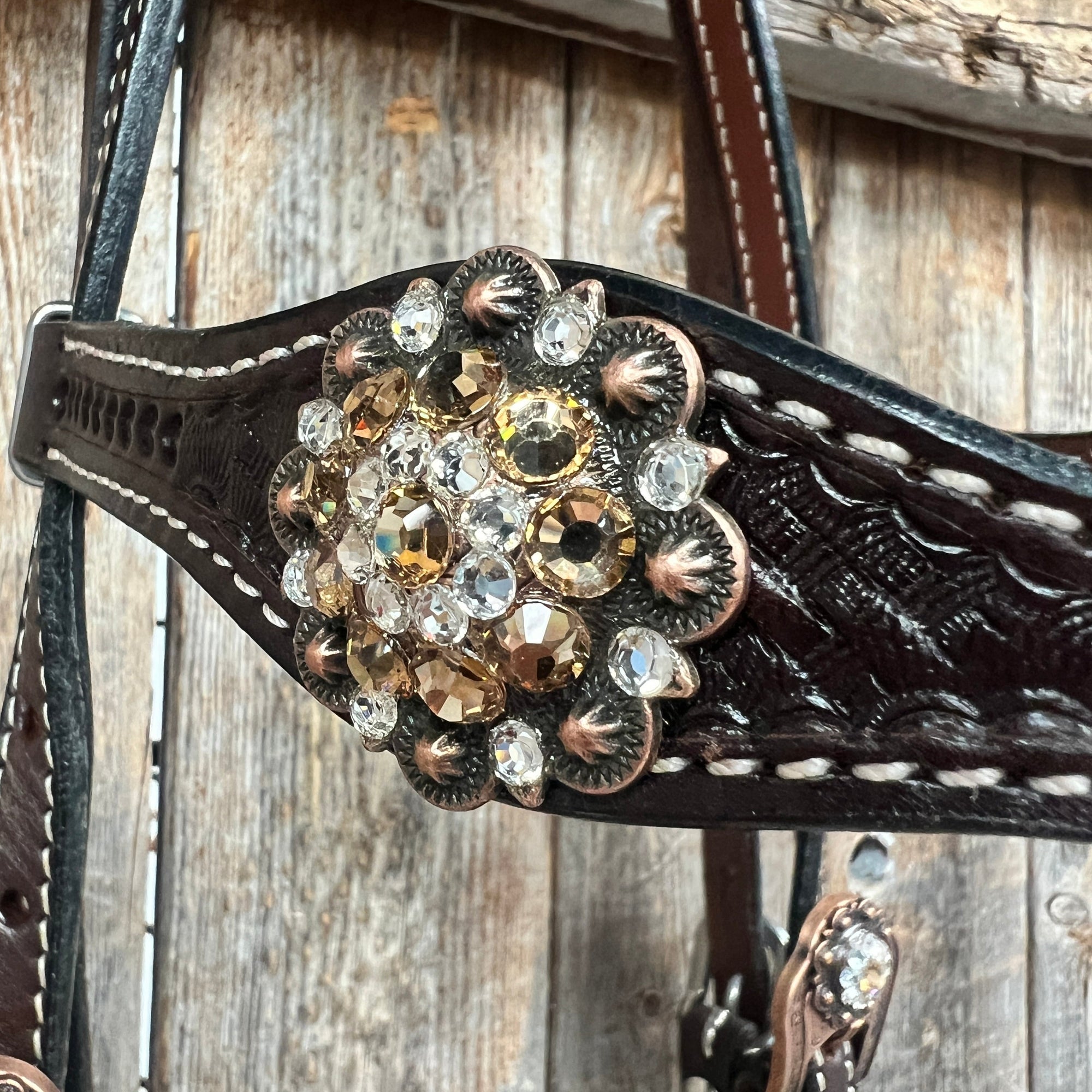 Dark Oil Basketweave Champagne - Clear Browband/One Ear Tack Set  