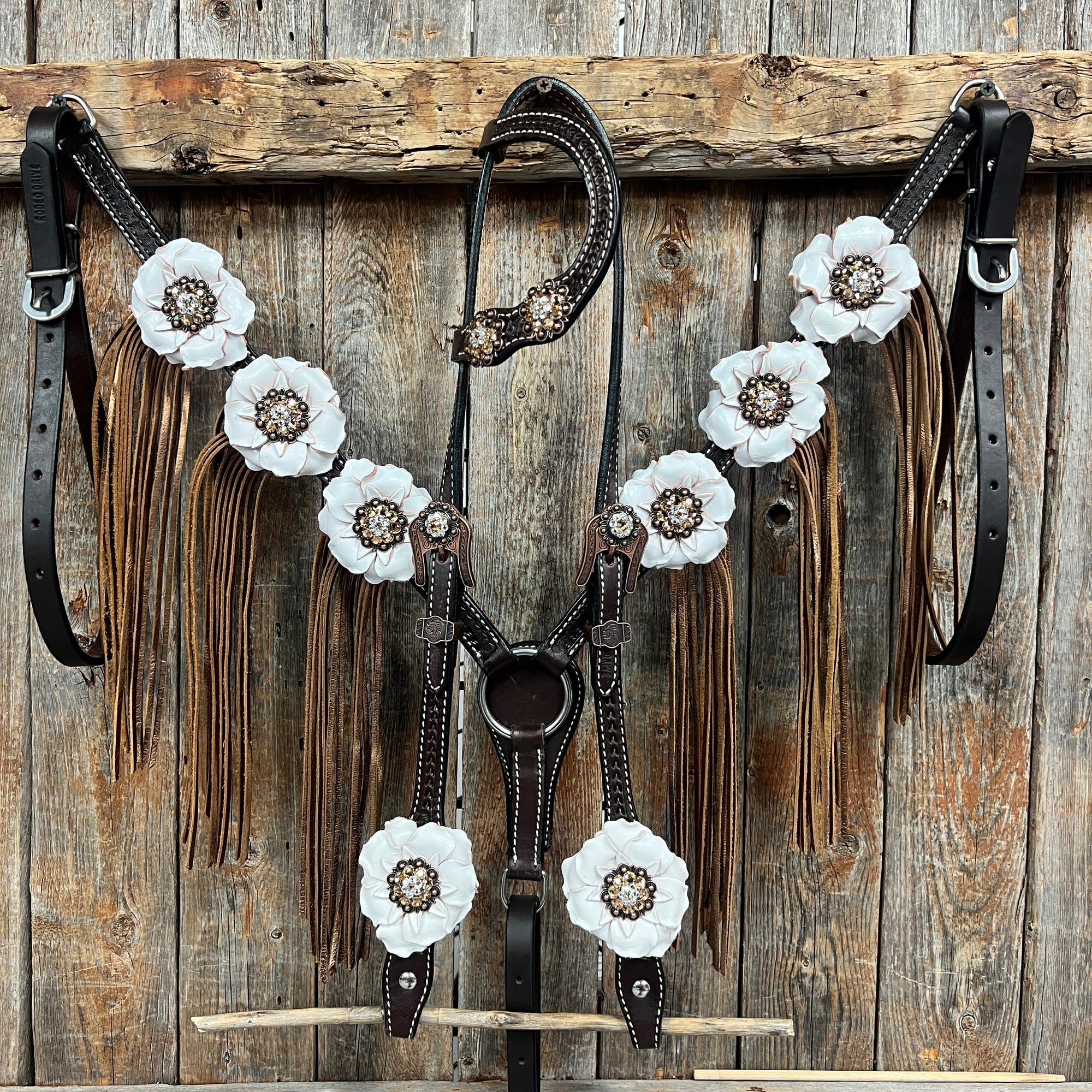 Dark Oil Basketweave Champagne - Clear Browband/One Ear Tack Set  