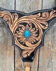 Two Tone Floral Triangle Antique Silver Turquoise Browband/One Ear - Triangle/Gladiator Breastcollar Tack Set 