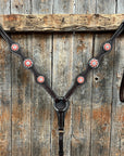 Dark Oil Basketweave Coral - Clear Browband/One Ear Tack Set  