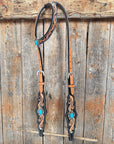 Two Tone Floral Triangle Antique Silver Turquoise Browband/One Ear - Triangle/Gladiator Breastcollar Tack Set 