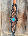 Two Tone Floral Triangle Antique Silver Turquoise Browband/One Ear - Triangle/Gladiator Breastcollar Tack Set 