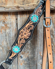 Two Tone Floral Triangle Turquoise and Clear Browband/One Ear - Triangle/Gladiator Breastcollar Tack Set 