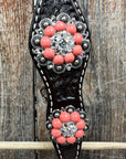Dark Oil Basketweave Coral - Clear Browband/One Ear Tack Set  