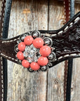 Dark Oil Basketweave Coral - Clear Browband/One Ear Tack Set  
