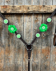 Dark Oil Basketweave Neon Green - AB Browband/One Ear Tack Set  