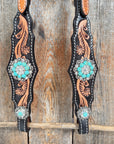 Two Tone Floral Triangle Turquoise and Clear Browband/One Ear - Triangle/Gladiator Breastcollar Tack Set 