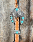 Two Tone Floral Triangle Turquoise and Clear Browband/One Ear - Triangle/Gladiator Breastcollar Tack Set 