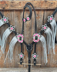 Black Basketweave Pink & AB One Ear Tack Set  