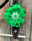 Dark Oil Basketweave Neon Green - AB Browband/One Ear Tack Set  