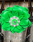 Dark Oil Basketweave Neon Green - AB Browband/One Ear Tack Set  