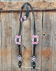 Black Basketweave Pink & AB One Ear Tack Set  
