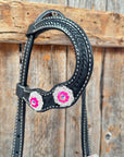 Black Basketweave Pink & AB One Ear Tack Set  