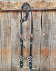 Black Basketweave Red and Copper One Ear Tack Set  