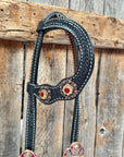 Black Basketweave Red and Copper One Ear Tack Set  