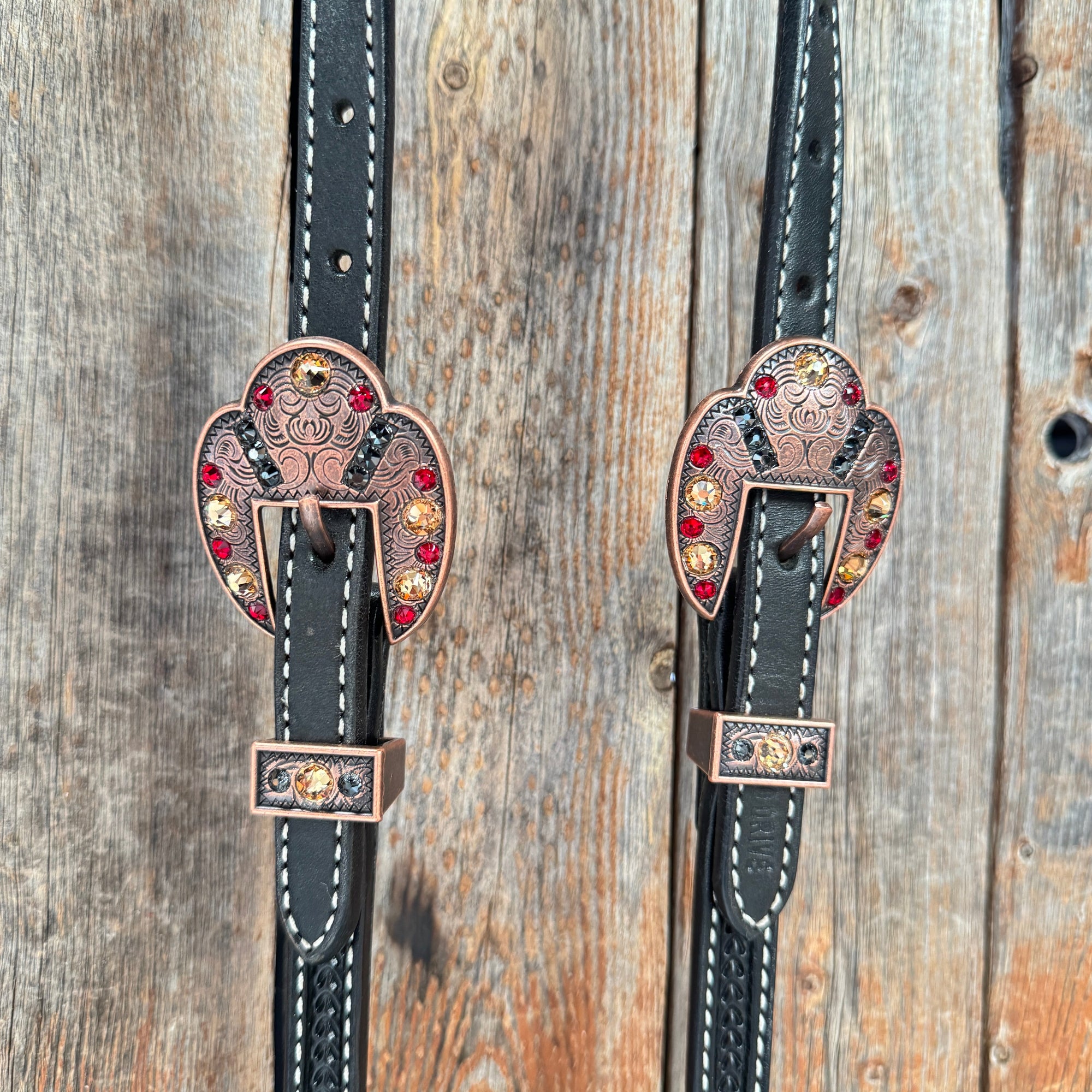 Black Basketweave Red and Copper One Ear Tack Set  