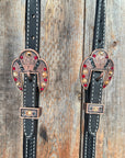 Black Basketweave Red and Copper One Ear Tack Set  