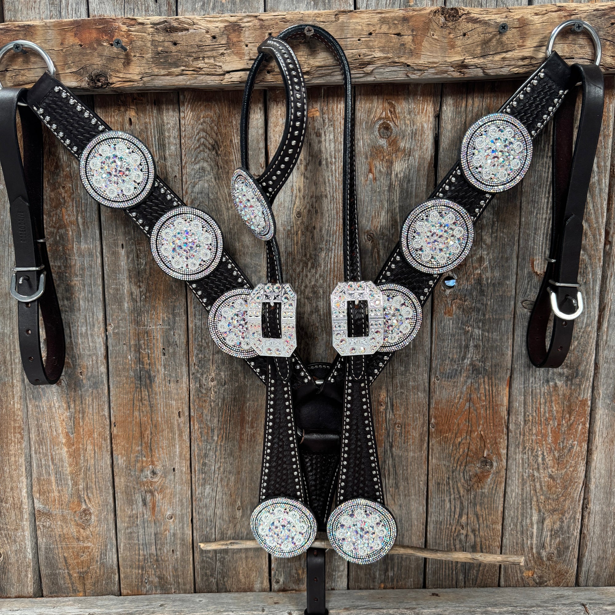 Dark Oil Silver Dot Rhinestone and AB One Ear Tack Set 