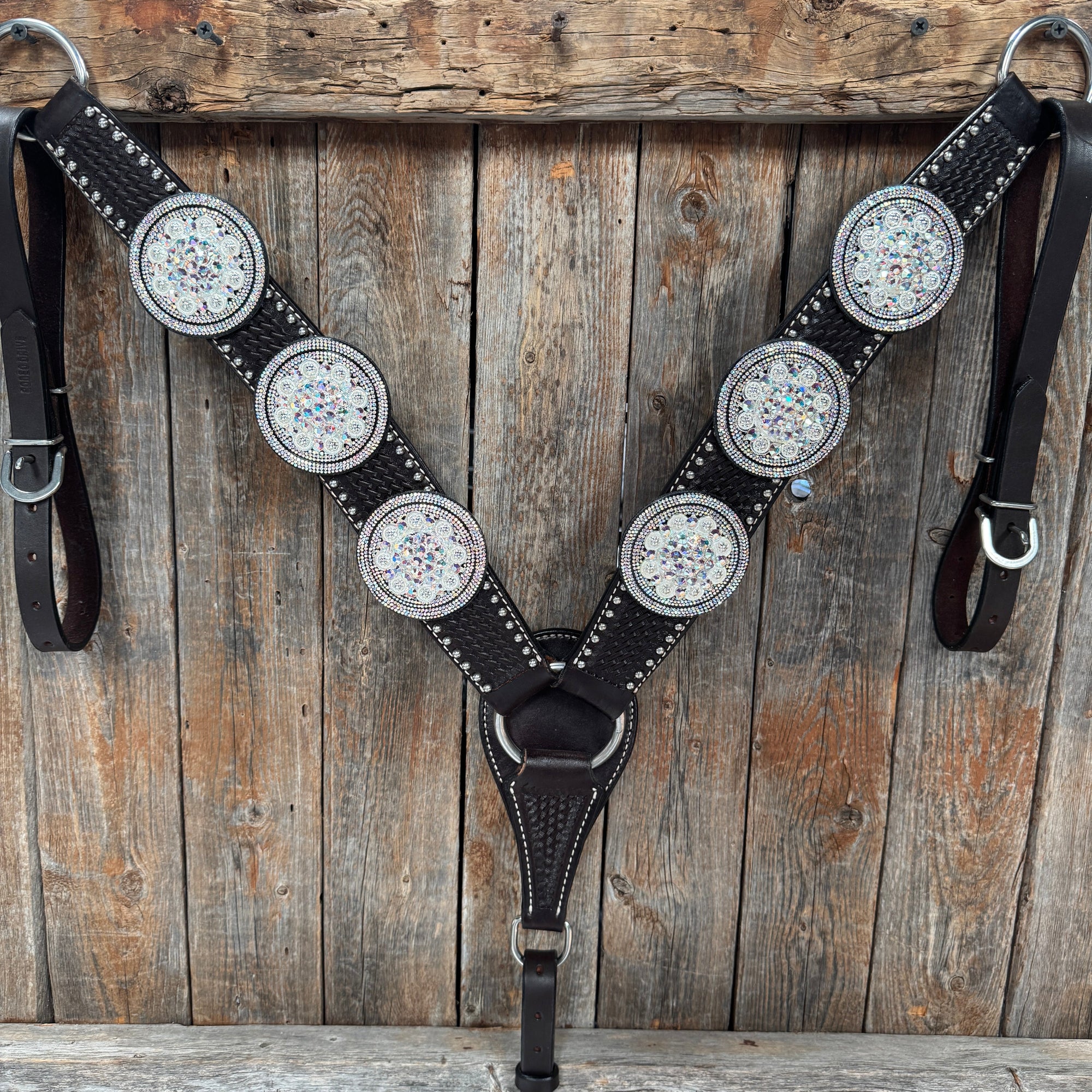 Dark Oil Silver Dot Rhinestone and AB One Ear Tack Set 