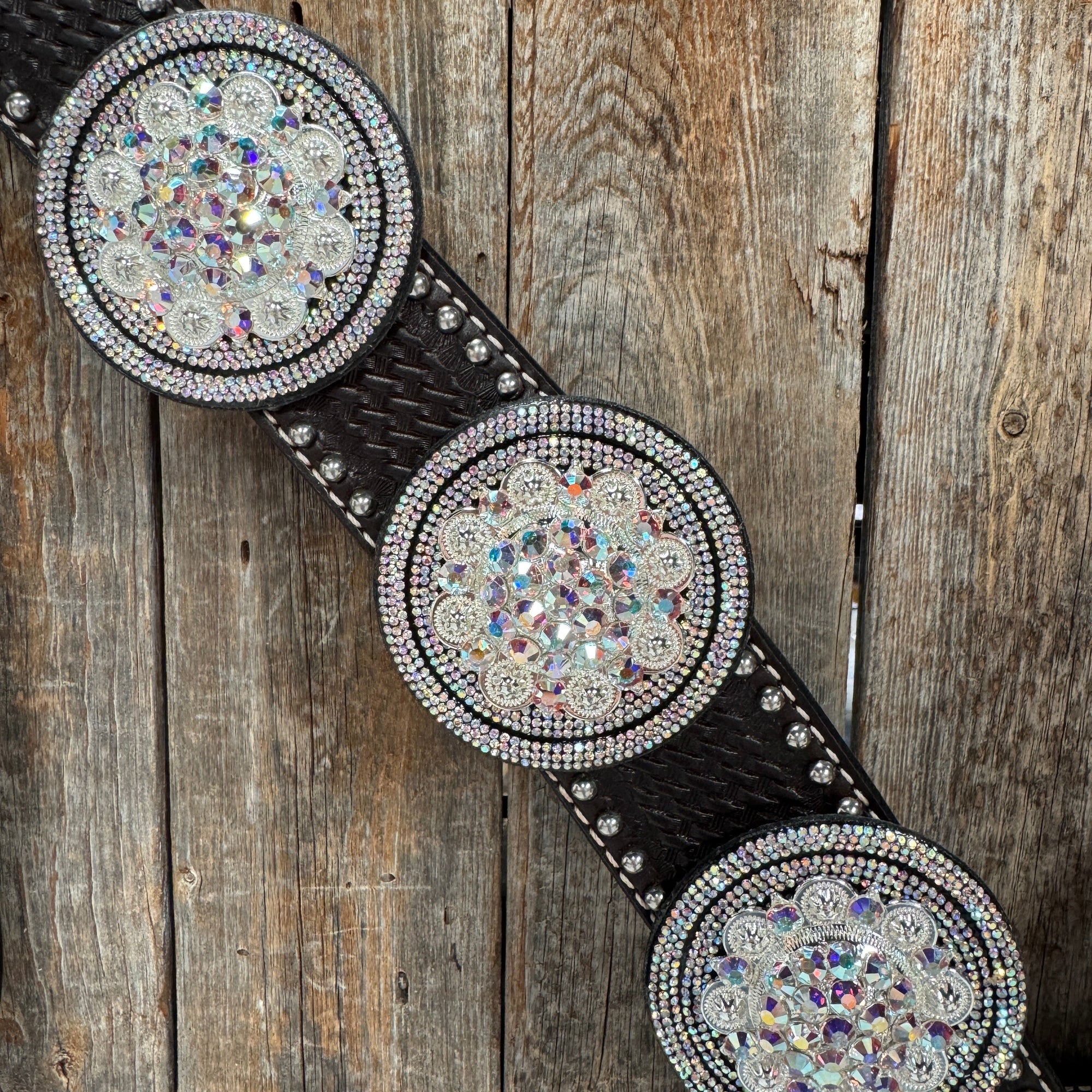 Dark Oil Silver Dot Rhinestone and AB One Ear Tack Set 