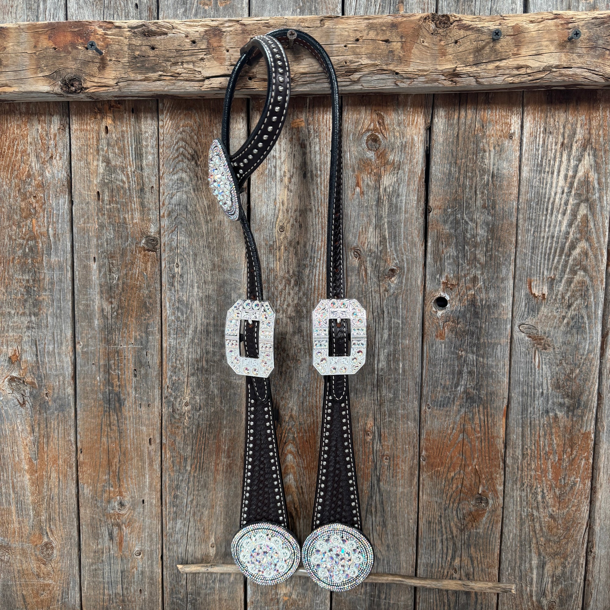 Dark Oil Silver Dot Rhinestone and AB One Ear Tack Set 