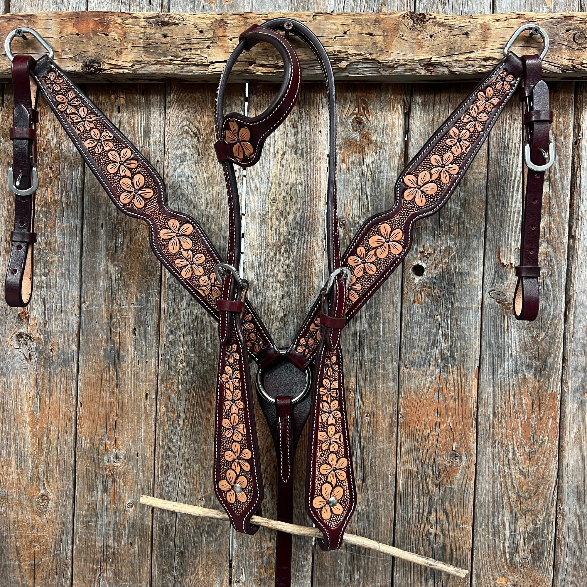 Floral Two Tone Headstall/Breastcollar Tack Set