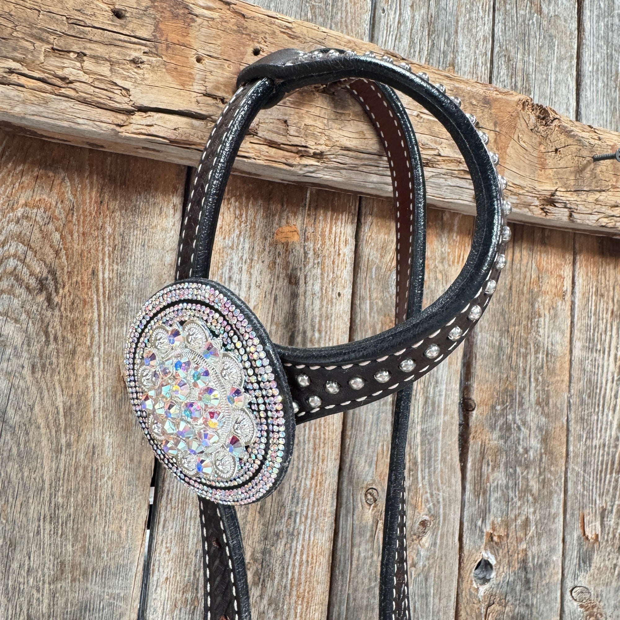 Dark Oil Silver Dot Rhinestone and AB One Ear Tack Set 