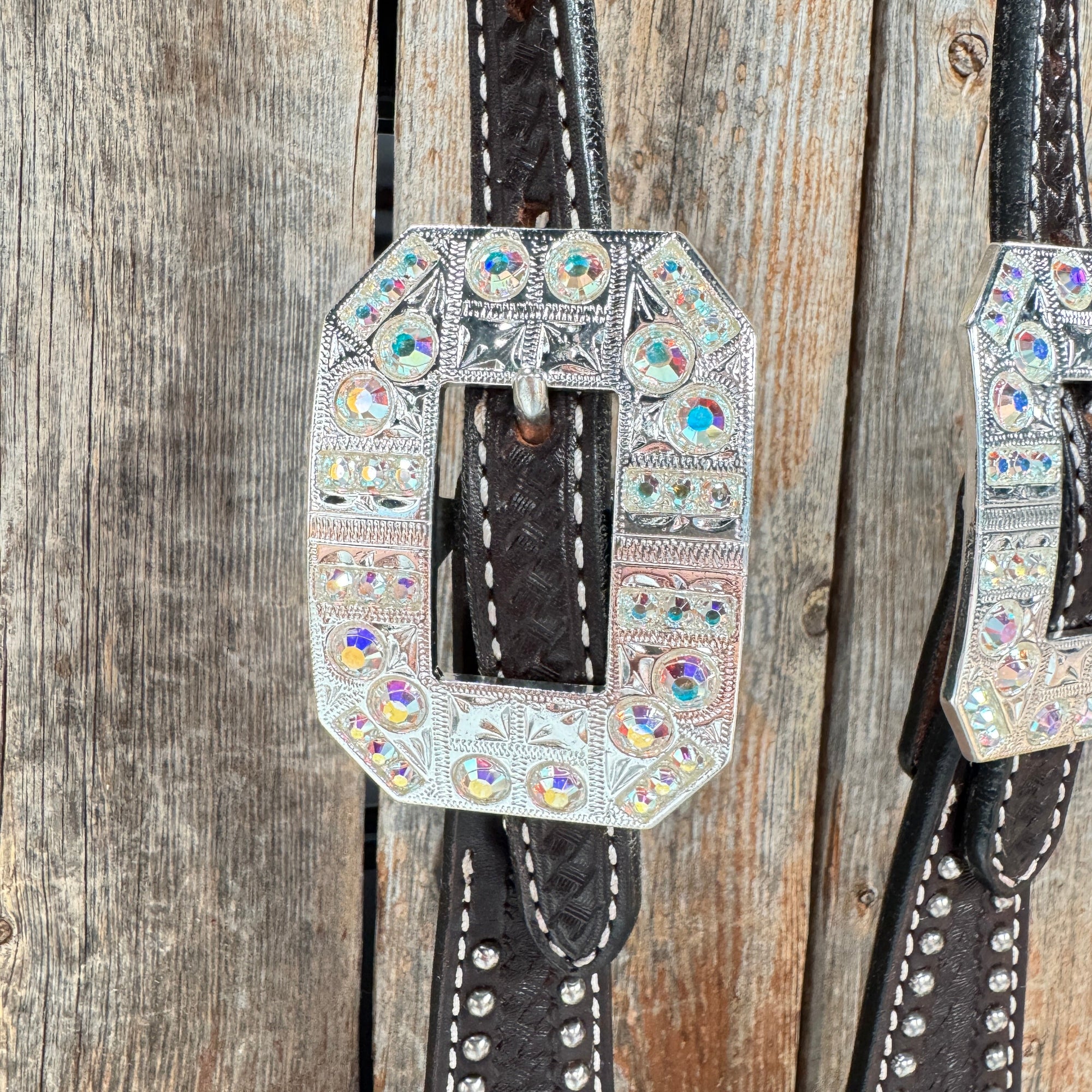 Dark Oil Silver Dot Rhinestone and AB One Ear Tack Set 