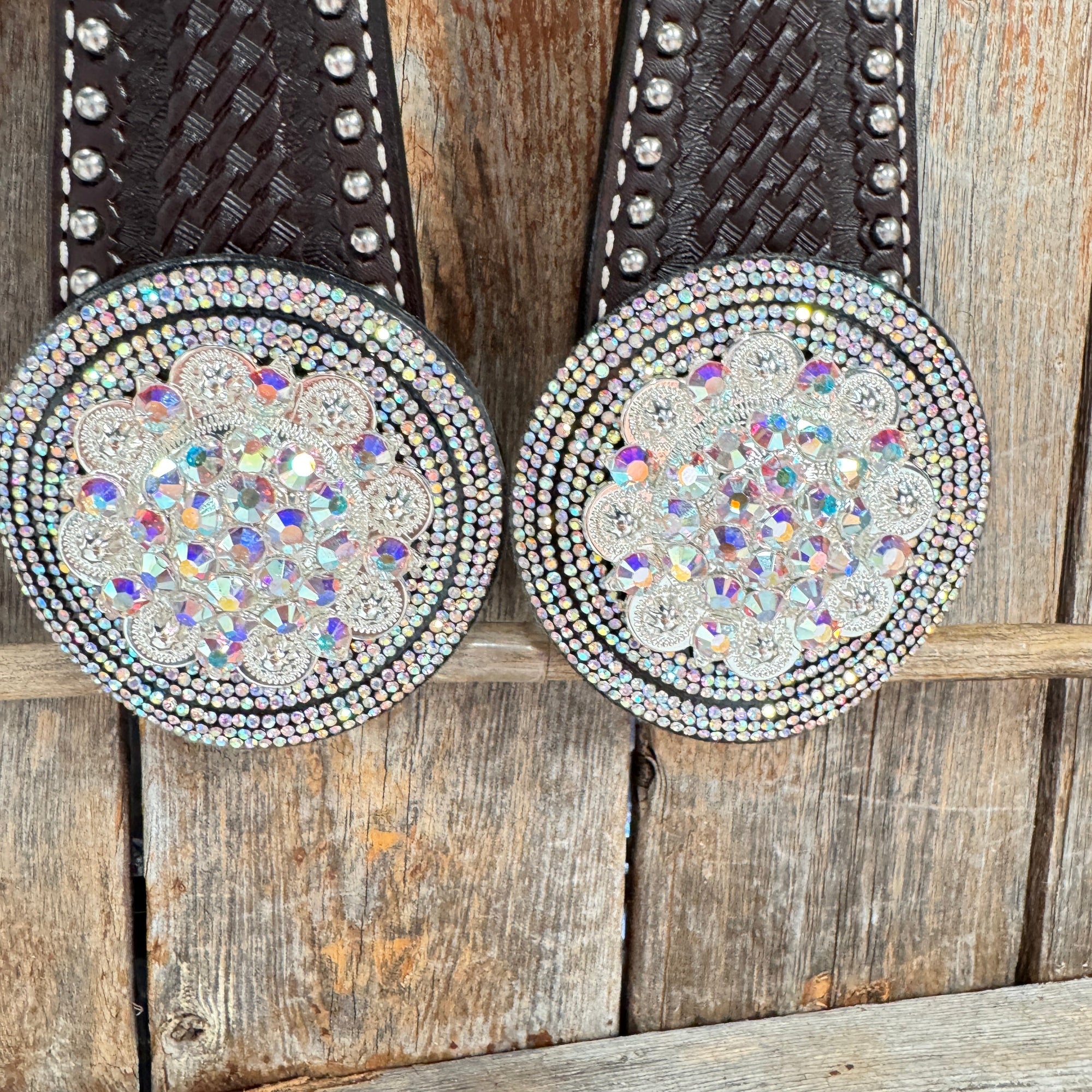 Dark Oil Silver Dot Rhinestone and AB One Ear Tack Set 