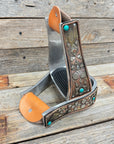 Hand Engraved Copper and Turquoise Barrel Racing Western Stirrups BRS100