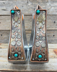 Hand Engraved Copper and Turquoise Barrel Racing Western Stirrups BRS100
