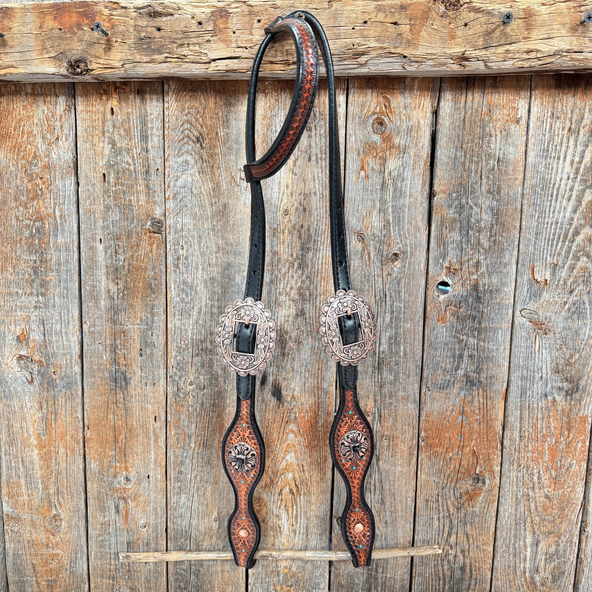 Teal Diamond and Black Fleur De Lis Browband / One Ear - Breastcollar Tack Set 