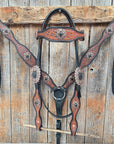 Teal Diamond and Black Fleur De Lis Browband / One Ear - Breastcollar Tack Set 