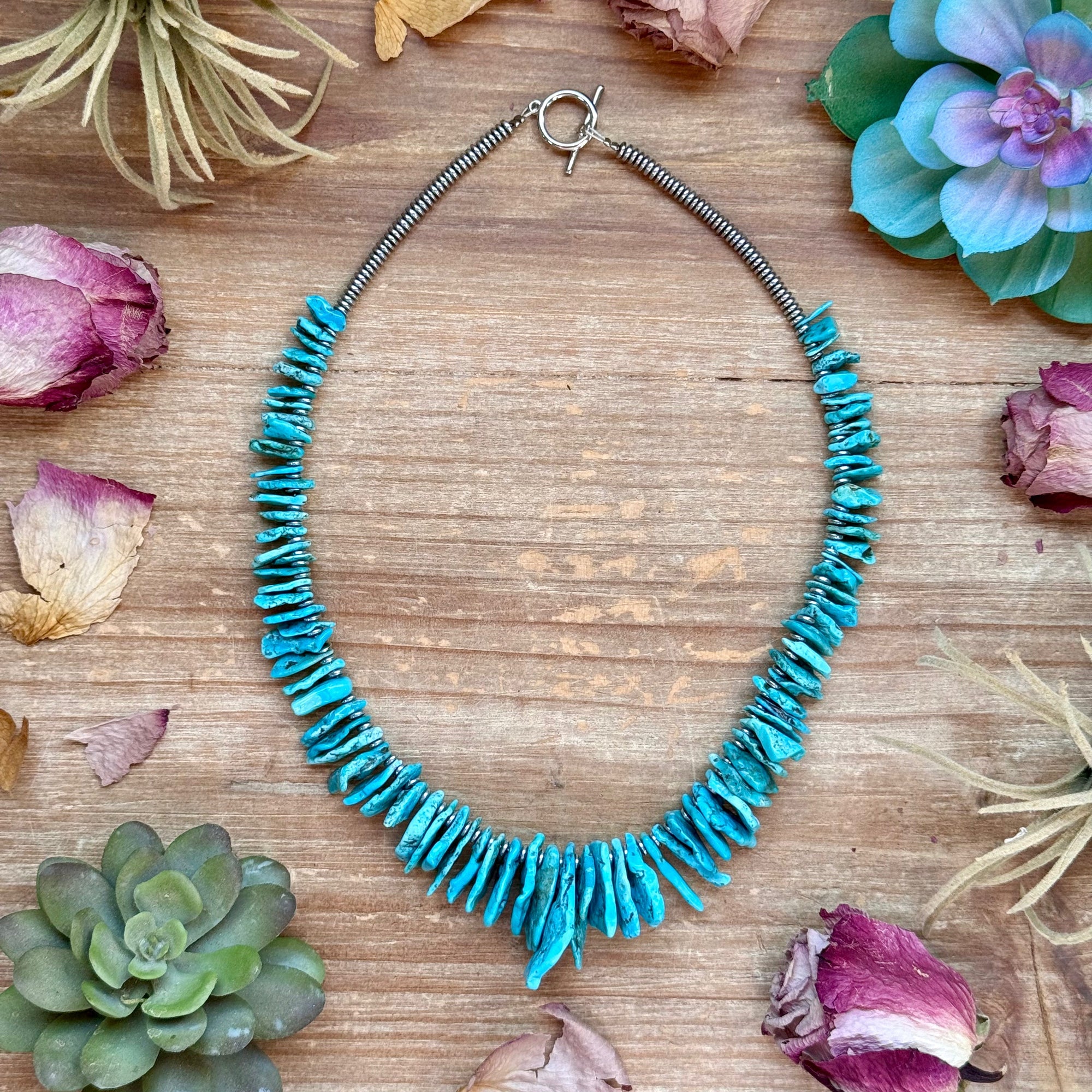 Blue Turquoise &amp; Silver Hematite Necklace – 18”