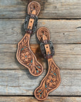 Floral Teal Dot Spur Straps - Copper Flower 