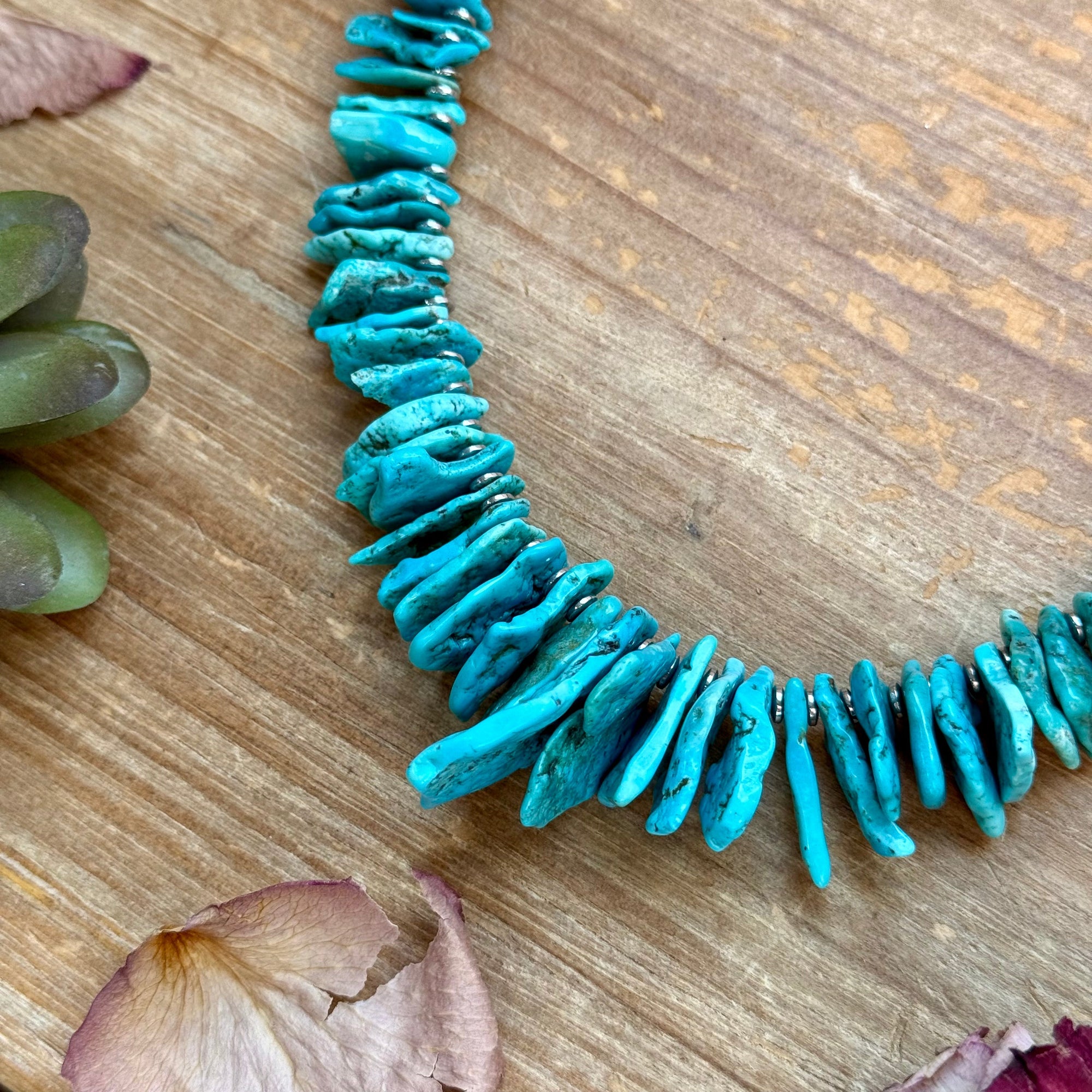 Blue Turquoise &amp; Silver Hematite Necklace – 18”