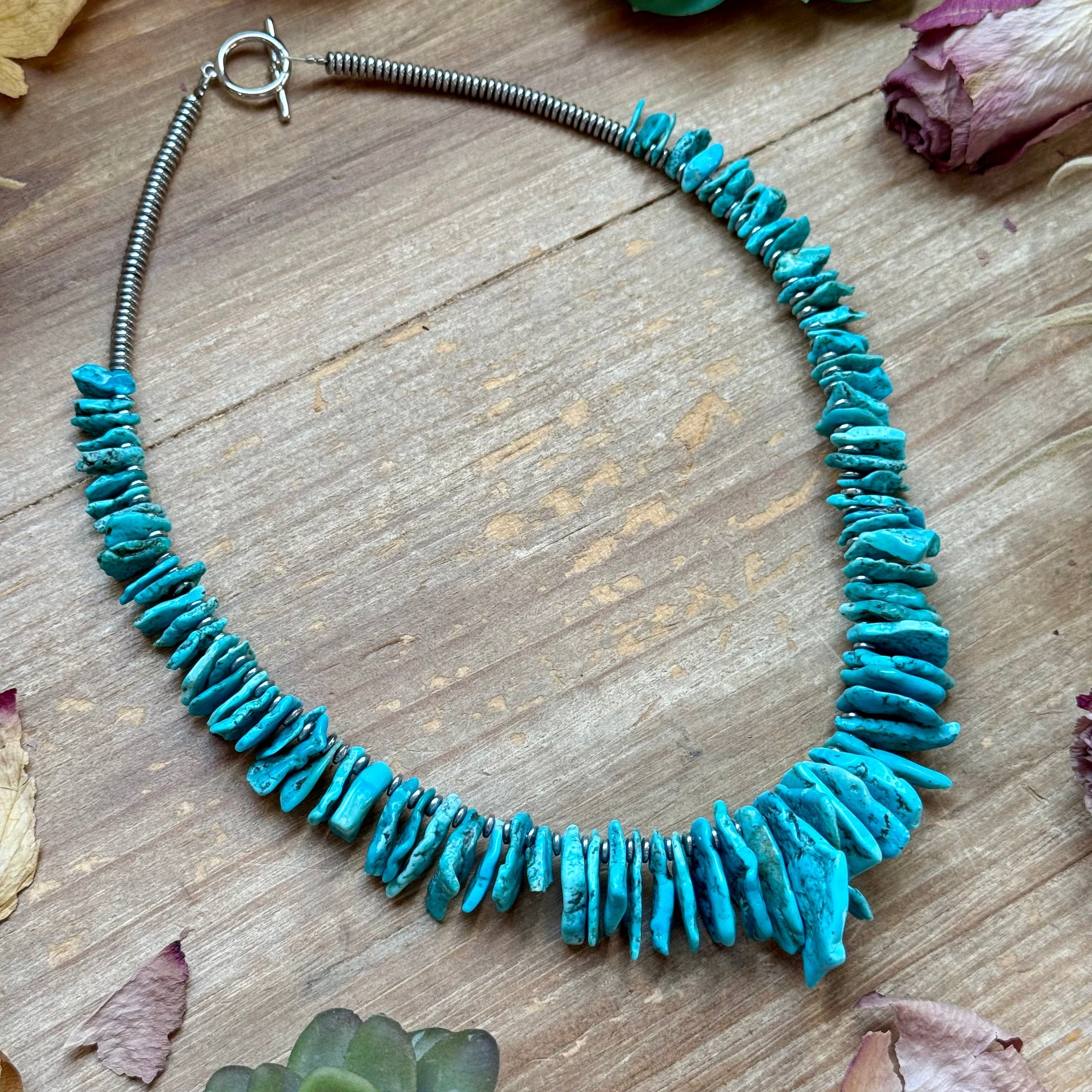Blue Turquoise &amp; Silver Hematite Necklace – 18”