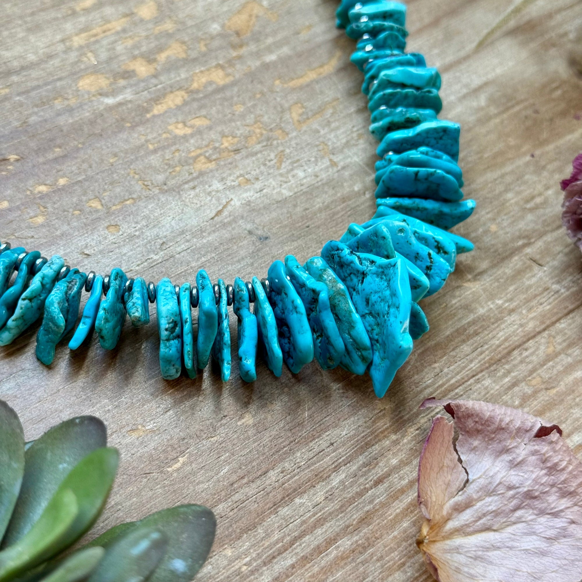 Blue Turquoise &amp; Silver Hematite Necklace – 18”