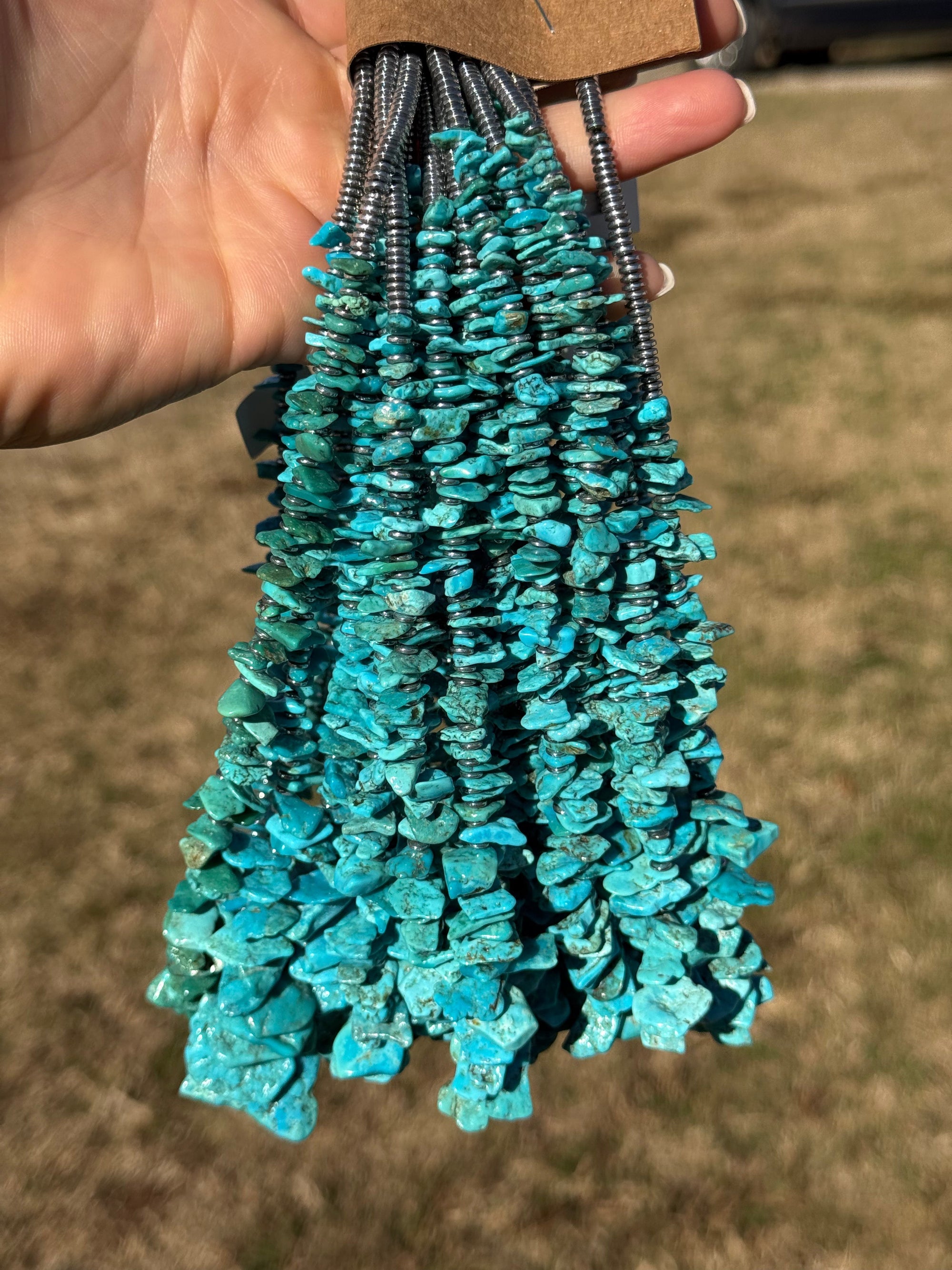 Blue Turquoise &amp; Silver Hematite Necklace – 18”