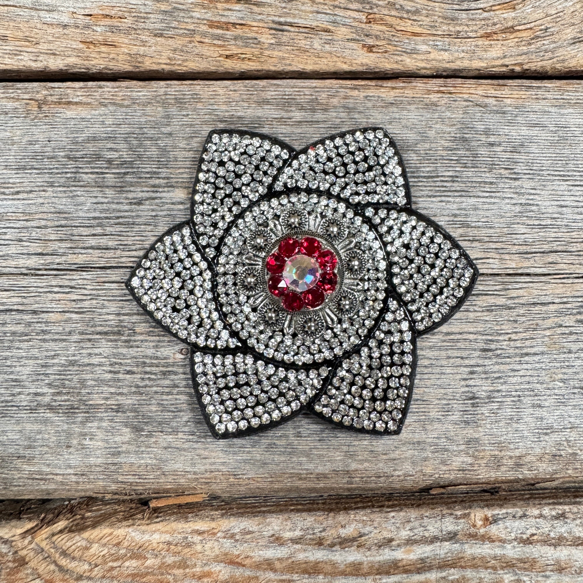 Black Pointed Flower Rhinestone Rosette - Assorted Conchos