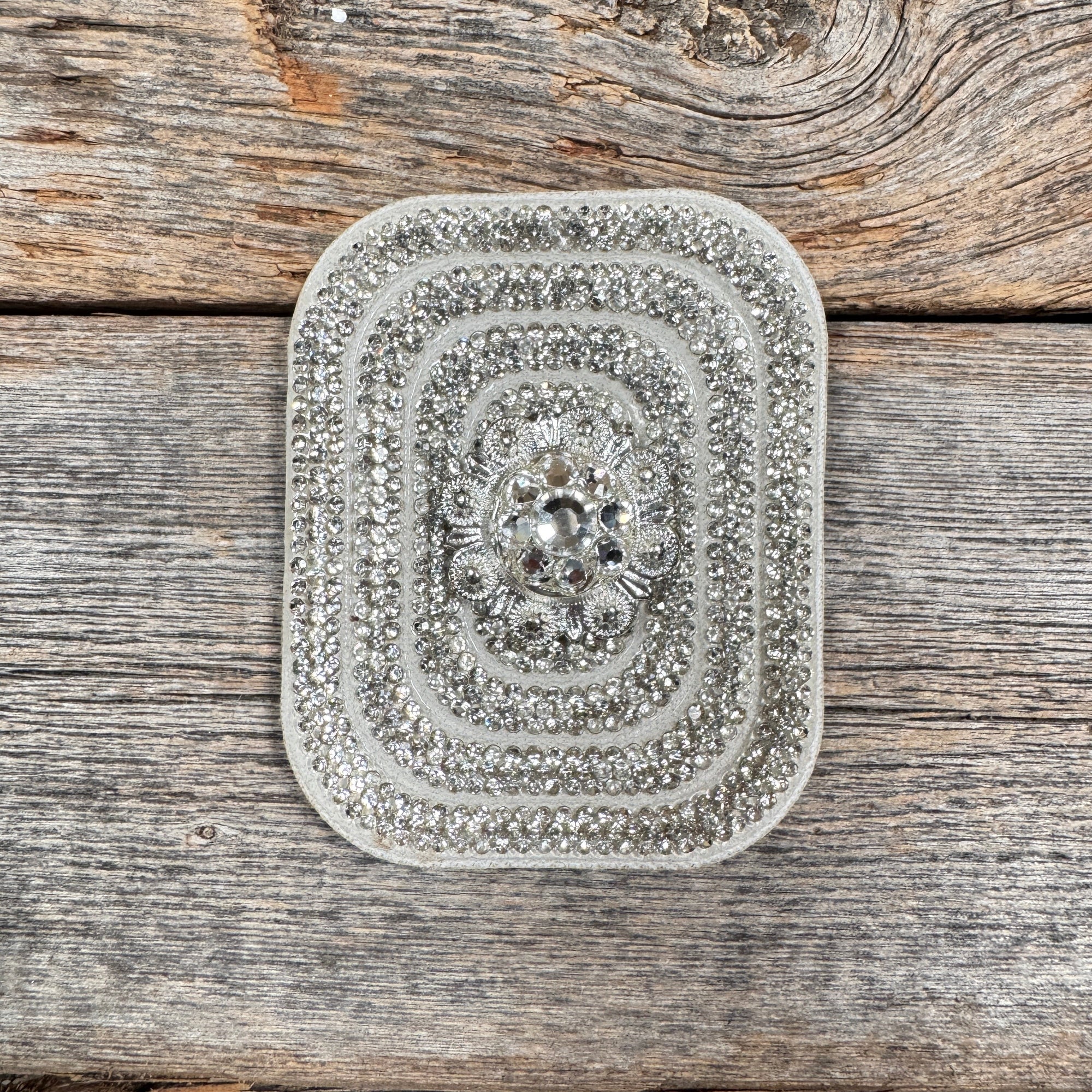 White Rectangle Rhinestone Rosette - Assorted Conchos