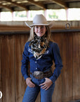 *YOUTH* STRETCH DENIM STITCHED PERFORMANCE RODEO SHIRT