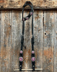 Black Floral Fuchsia Browband / One Ear Tack Set 