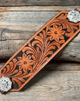 Light Oil Floral Bronc Noseband With Bright Silver Conchos